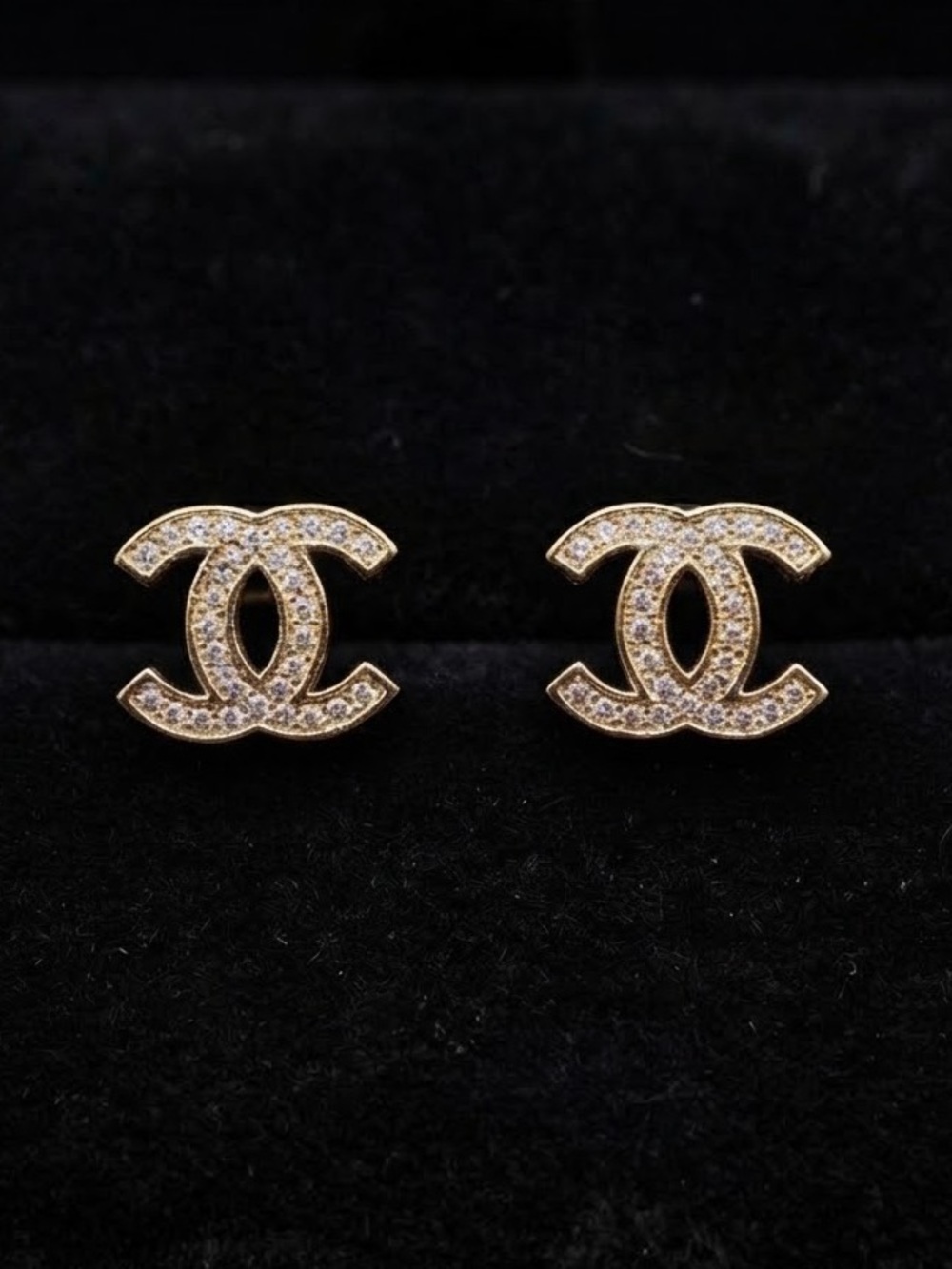 Gold Crystal Double-C Style Stud Earrings